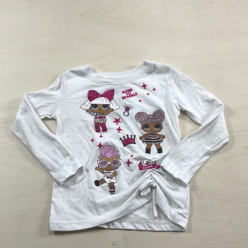 LOL Surprise Girls White Born to Sparkle Glitter Graphic Long Sleeve Shirt Size5